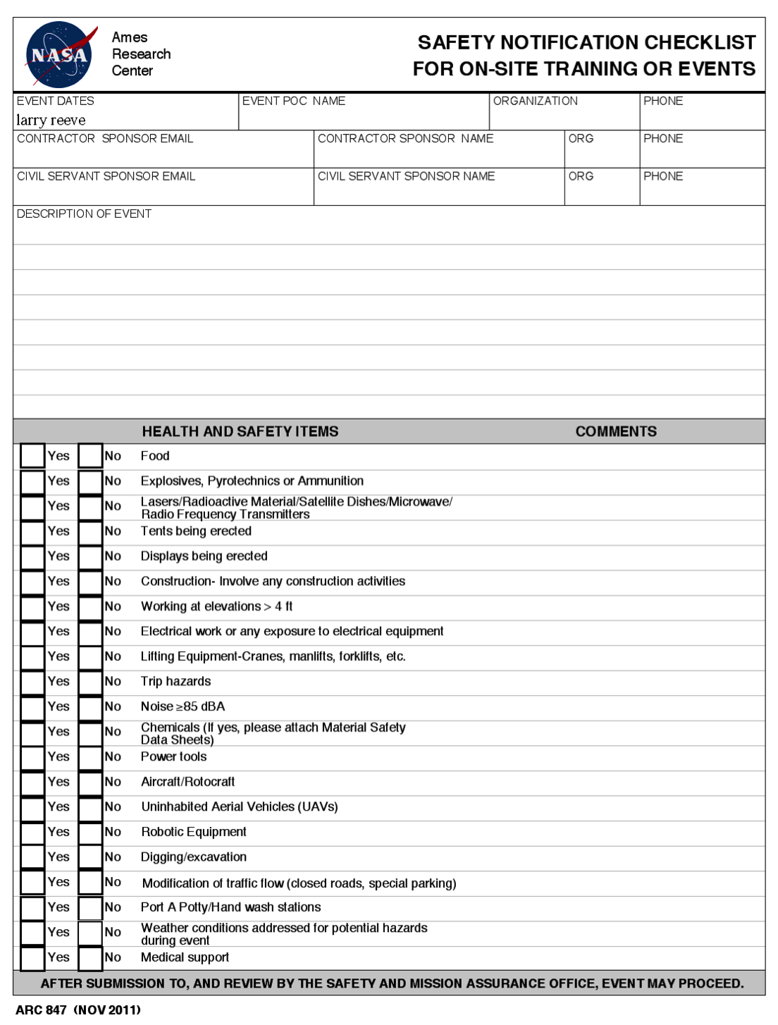 Appendix D: Site Visit Checklist